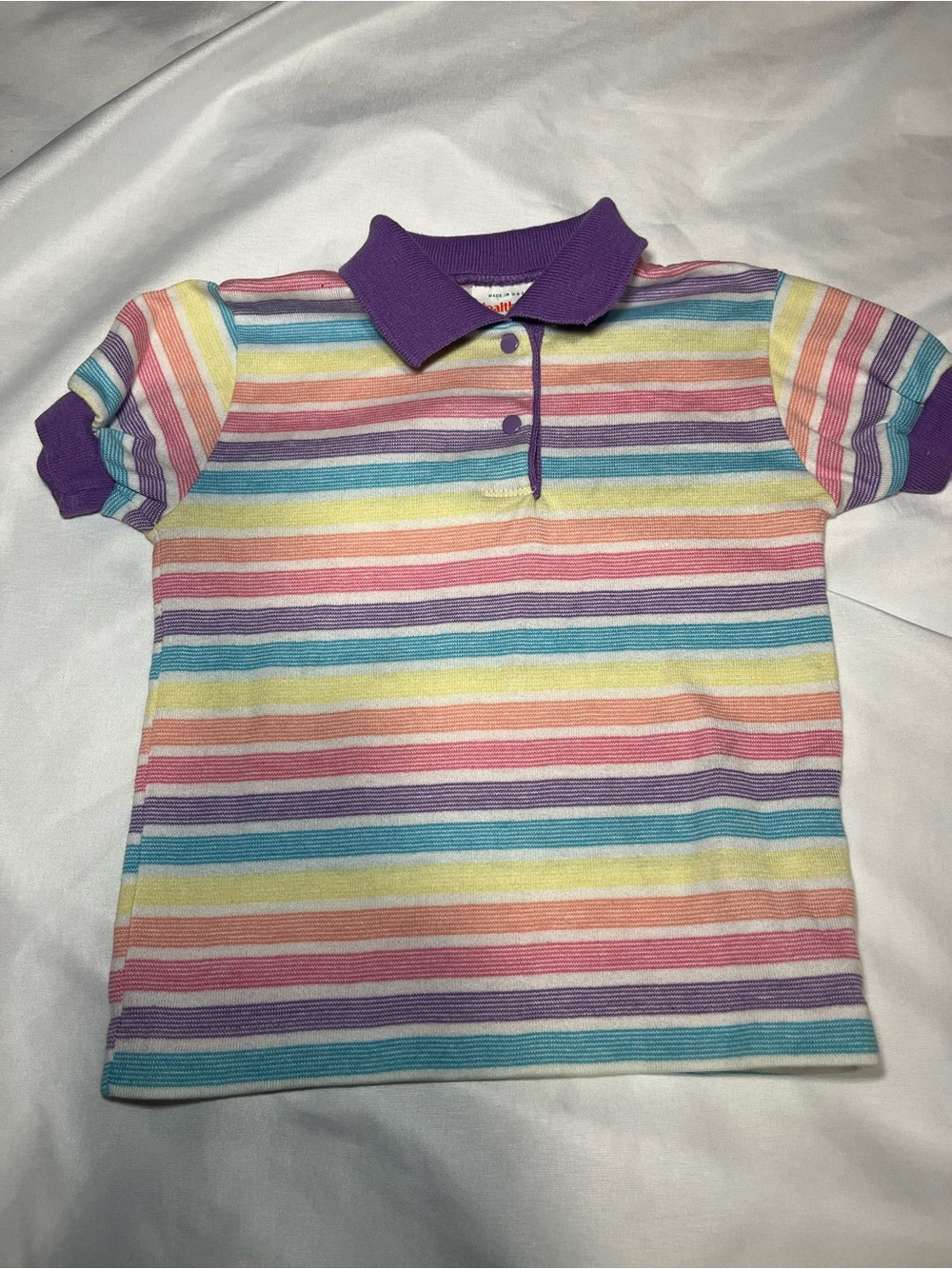 Vintage Healthtex Toddler Girls Polo Shirt Size 4 Rainbow Striped Short Sleeve